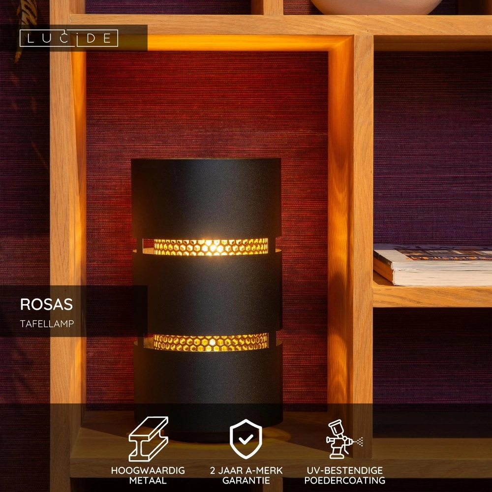 Tischlampe Rosas Schwarz mit Gold Lucide 5411212211842