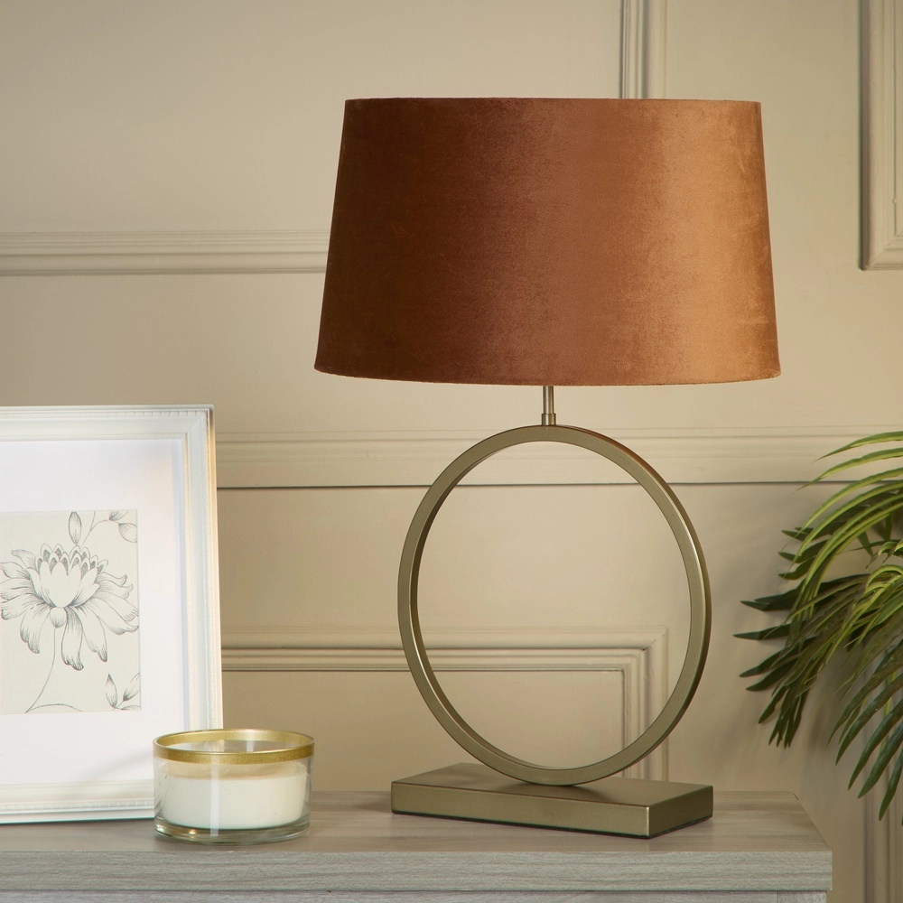 Tischlampe Elegant Bronze mit orangefarbener Kappe Searchlight 5053423304991