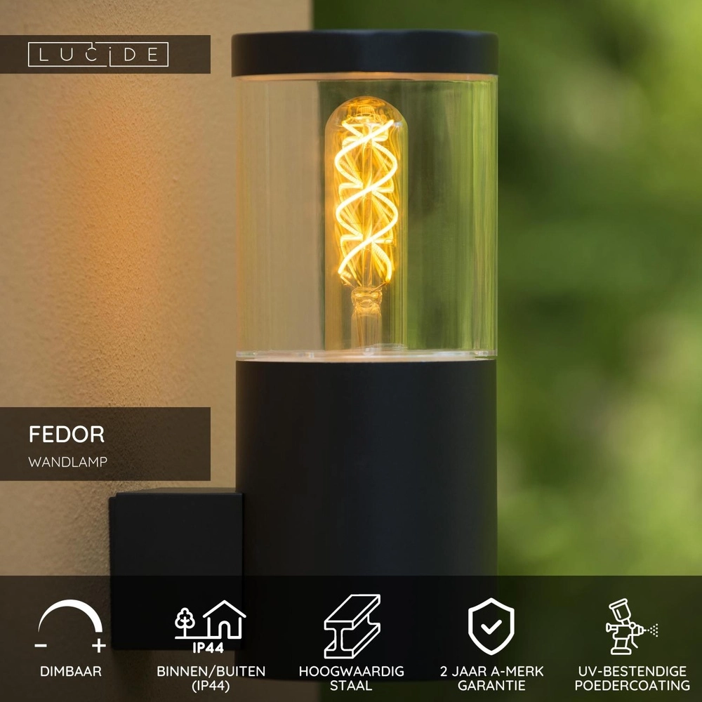 Design-Wandlampe Fedor schwarzes IP44 Lucide 5411212144331