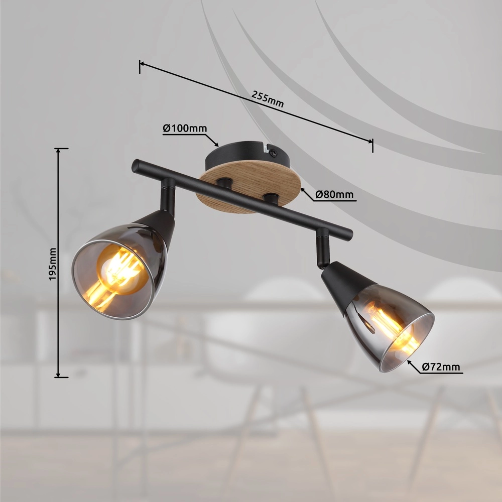 2-Licht Deckenlampe Mubby Schwarz mit Holzoptik Globo 9007371445868