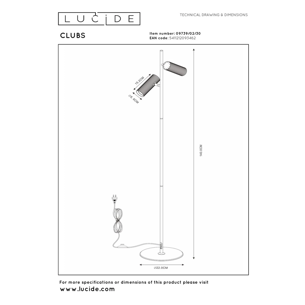Stehlampe Clubs Schwarz Lucide 5411212093462