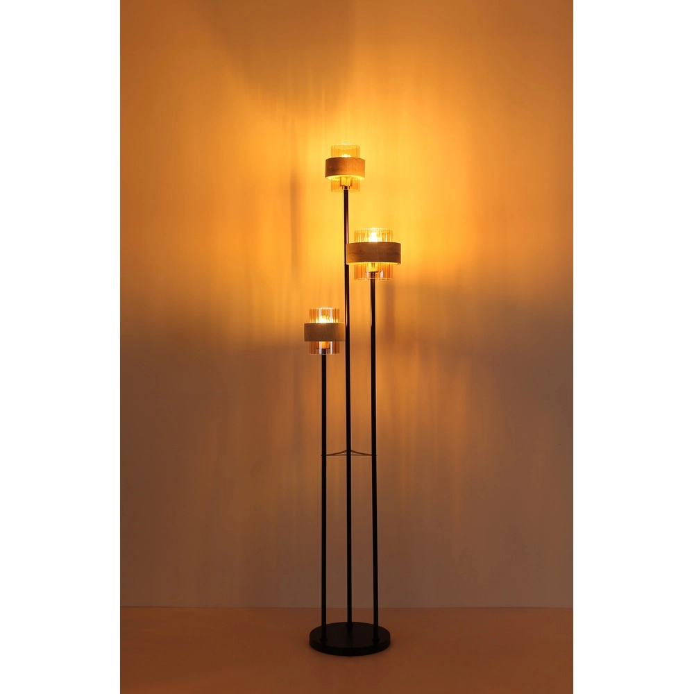 3-Licht Stehlampe Daren Schwarz mit Marmor Globo 9007371580675