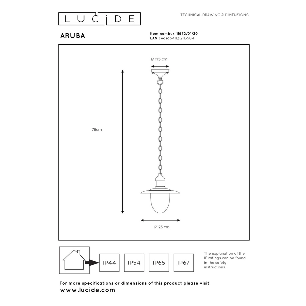 Land-Pendellampe Aruba schwarze Ø 25cm IP44 Lucide 5411212113504