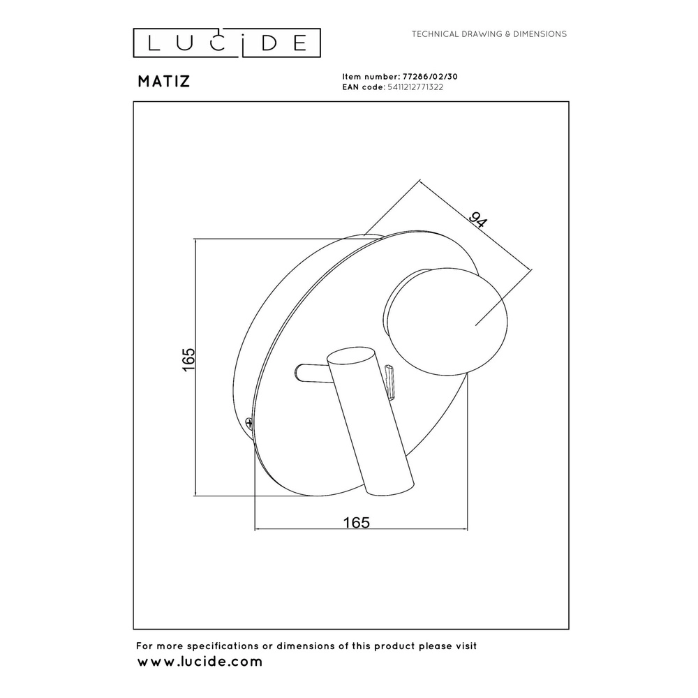 Design-Nachttischlampe Matiz Schwarz mit USB-Ladepunkt Lucide 5411212771322