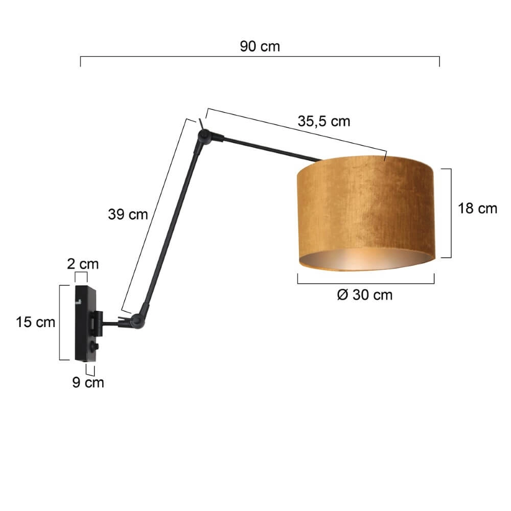 Ländliche Wandlampe Prestige Chic schwarz mit goldenem Samt Steinhauer 8712746145939