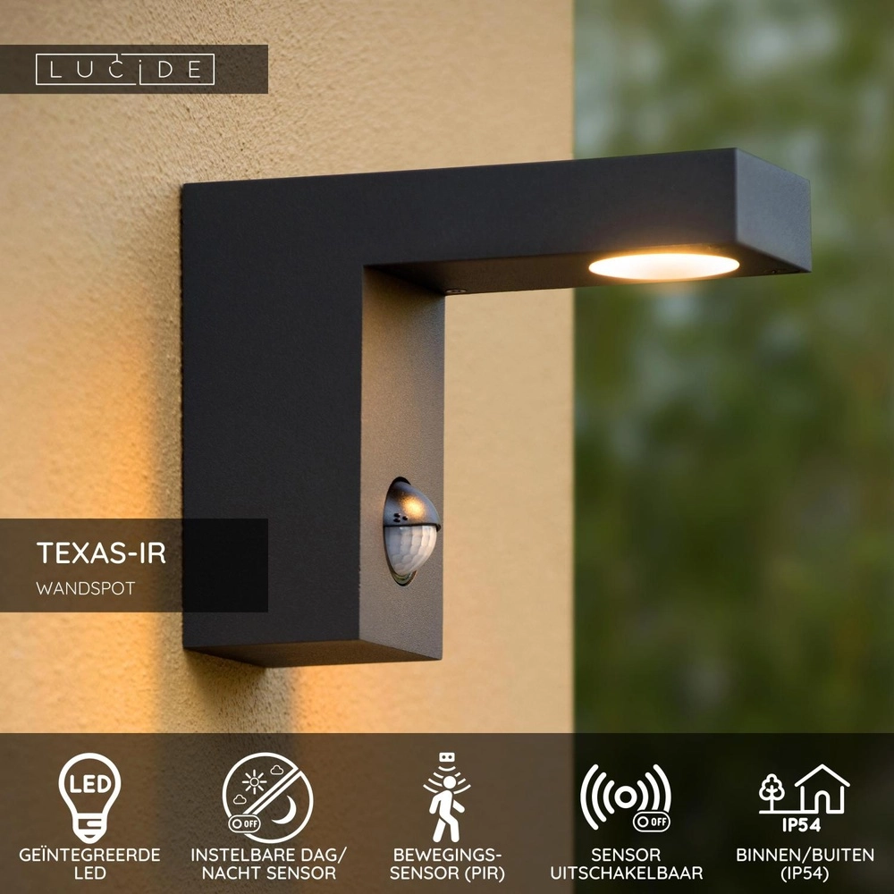 Wandlampe Texas-Ir Anthrazit mit Sensor Lucide 5411212281005