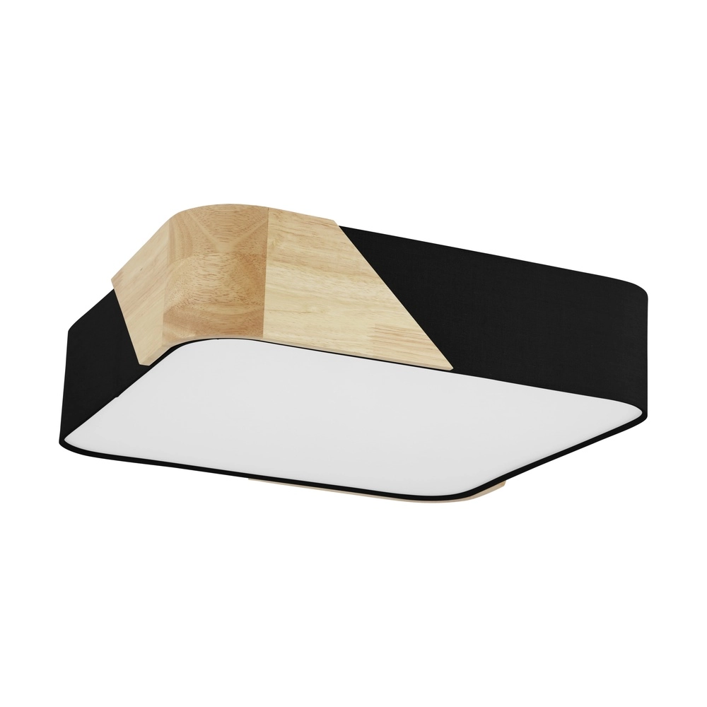Moderne Deckenbeleuchtung Grimaldino Schwarz mit Holzquadrat Eglo 9002759993894