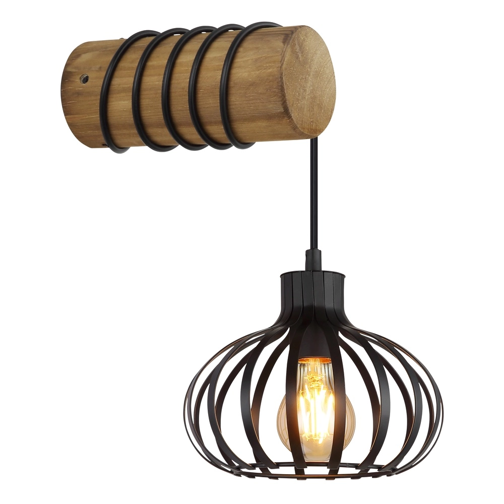 Landwandlampe Caldwell Schwarz mit Holz