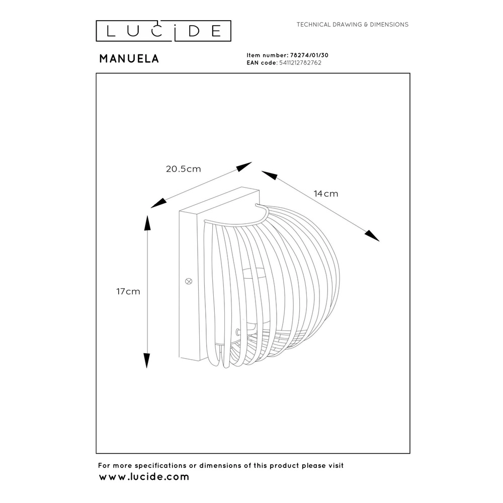 Wandlampe Manuela Schwarz Lucide 5411212782762