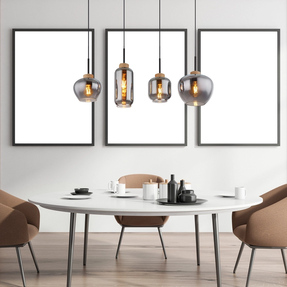 Design-Pendellampe Matt 4-Licht Schwarz mit Rauchglas Globo 9007371438518