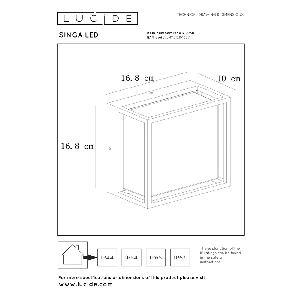Design-Wandlampe Singa Led schwarzes IP54 Lucide 5411212151827
