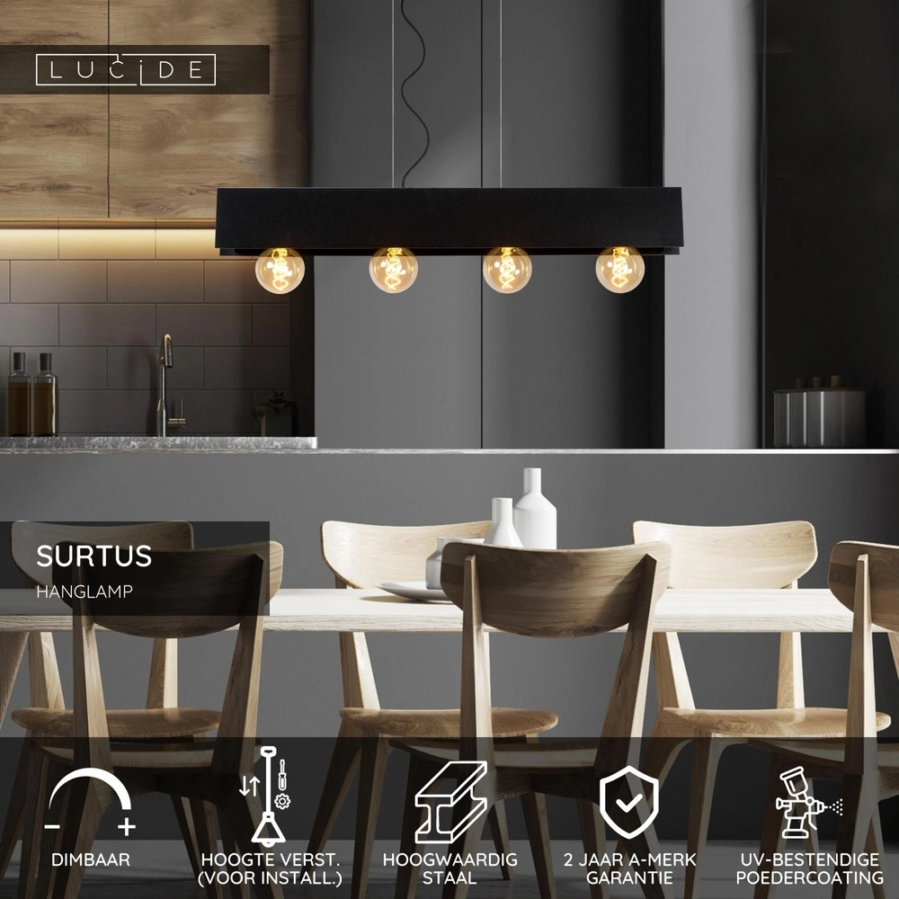 Design-Pendellampe Surtus 4-Licht Schwarz Lucide 5411212302397