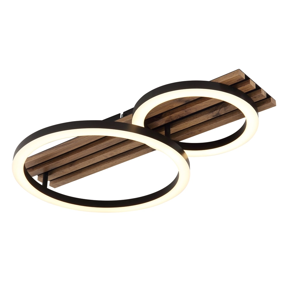 Deckenlampe Tisha 2 schwarze Ringe mit Holz