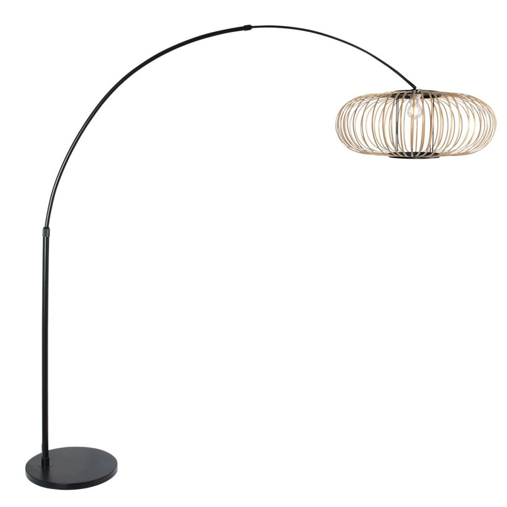 Schwarze Bogenlampe Sparkled Light mit Bambusschatten Ø60 cm Steinhauer 8712746183566
