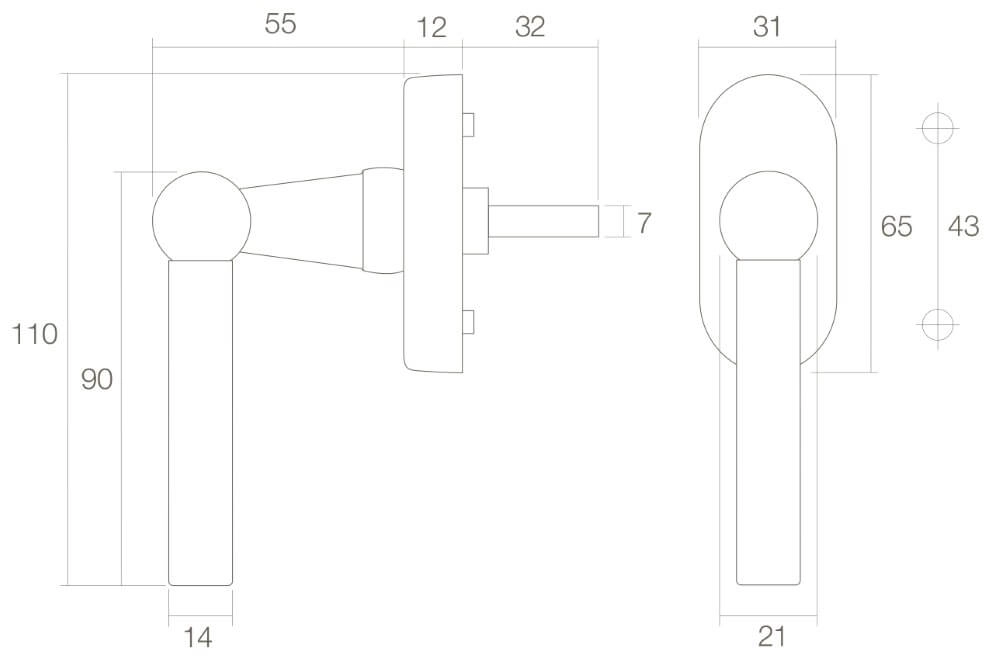 Griff für Fenster L-model Messing getrommelt Intersteel 8714186119716