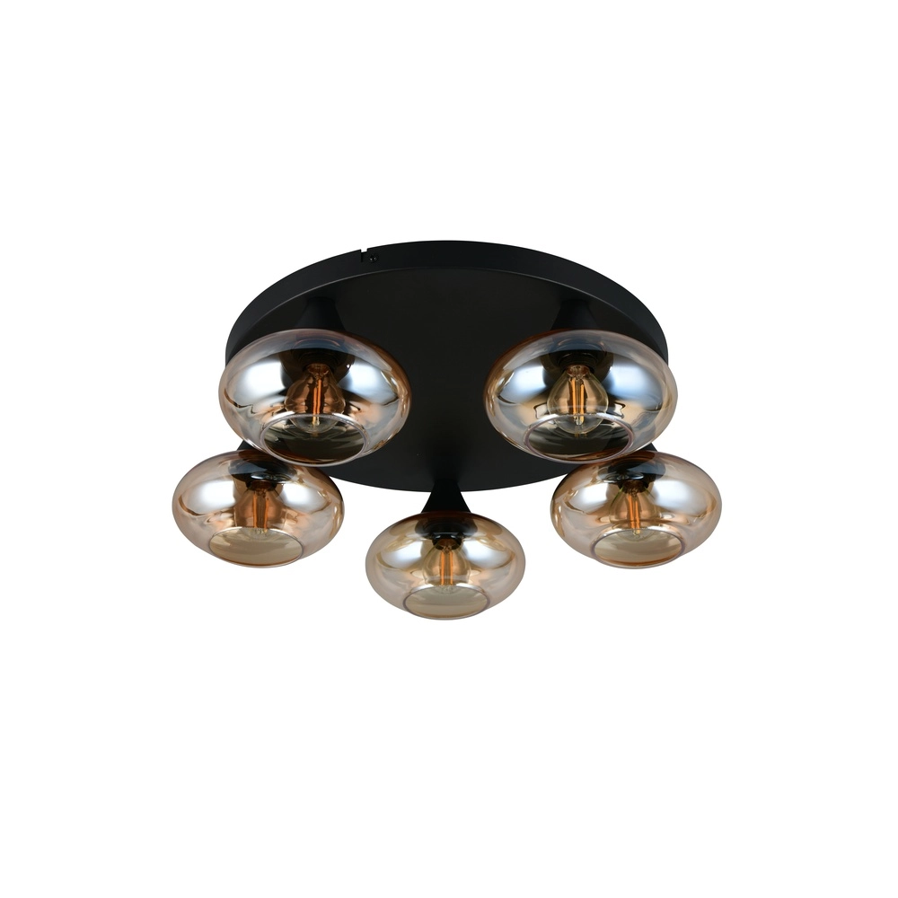 Deckenlampe Divina 5-flammig schwarz mit Braunglas Trio 4017807667455