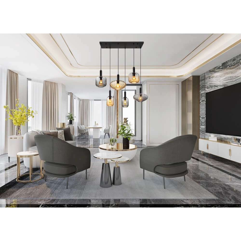 Pendelleuchte Valletta mit farbigem Glas 6-flammig Globo 9007371458868