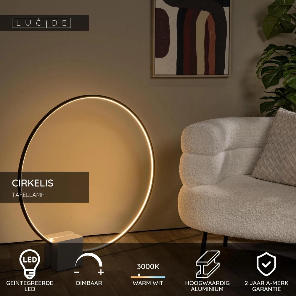 Schwarze Tischlampe Cirkelis rund Ø 83 cm Lucide 5411212051684