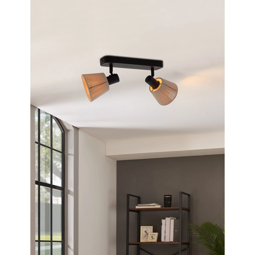 Deckenlampe Seagard schwarz mit Rattan 2-flammig Eglo 9008606359837
