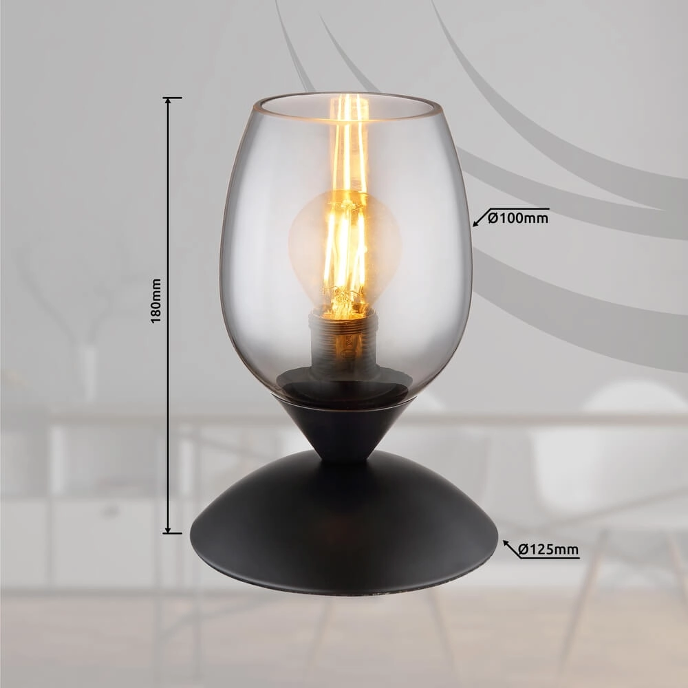 Tischlampe Kuwaita schwarz mit Rauchglas Globo 9007371452989