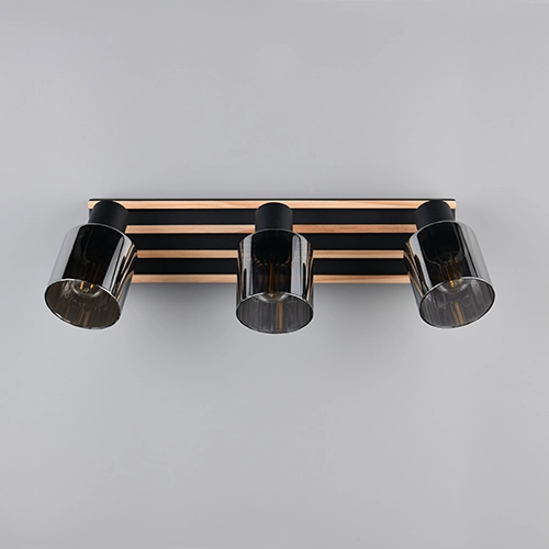 Deckenlampe 3-Leuchten Travia Schwarz mit Holz Trio 4017807682601