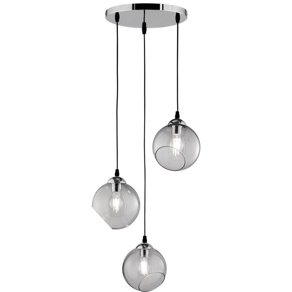 Kugellampe Clooney 3x Ø20cm chrom mit Rauchglas Trio 4017807407648