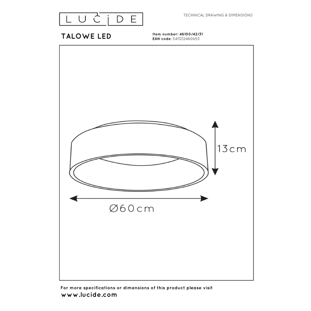 Deckenlicht Talowe Led Ø 60 cm weiß Lucide 5411212460653
