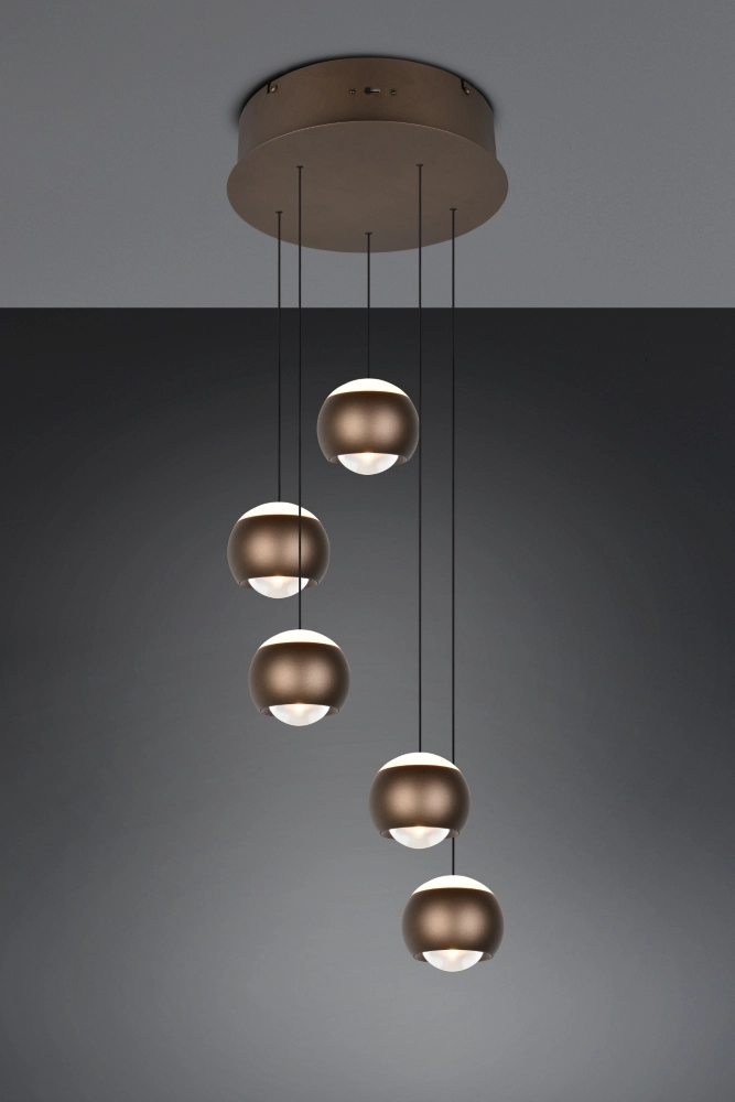 5-Licht Vide Pendellampe Orbit Platinbraun