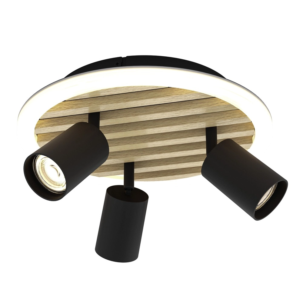 Moderne Deckenlampe Cembrano 3-Licht Schwarz mit Holz