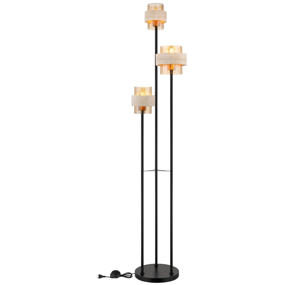 3-Licht Stehlampe Daren Schwarz mit Marmor Globo 9007371580675