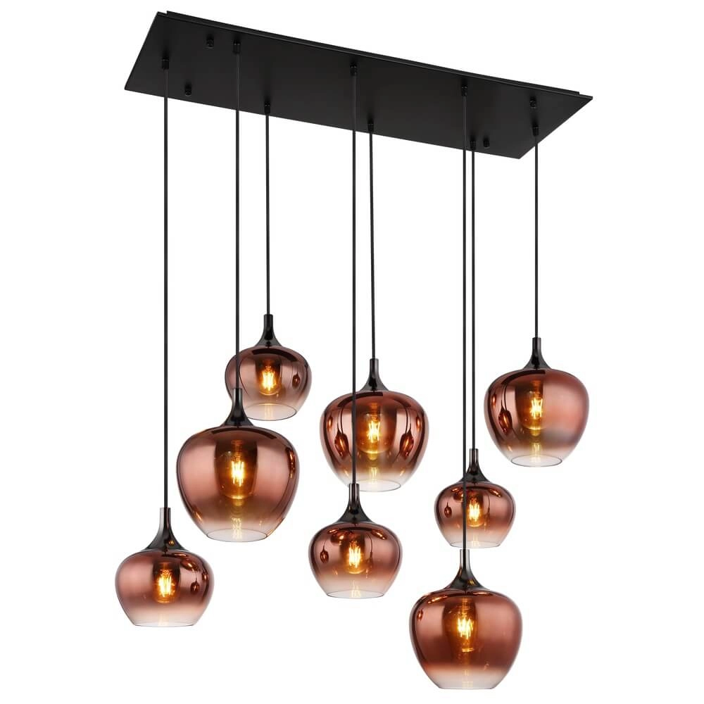 Schwarze Pendelleuchte Maxy mit rotem Glas 8-flammig