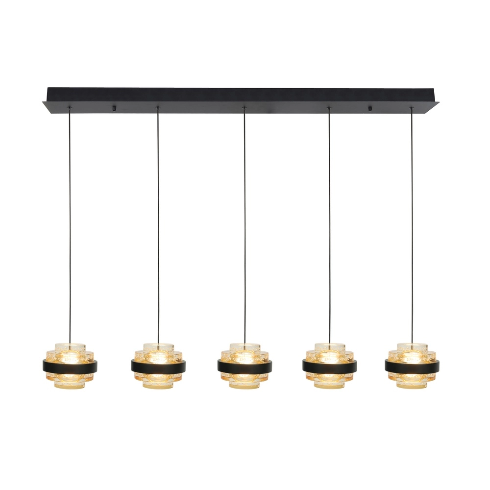 Pendelleuchte Dynasty Schwarzes gerades 5-Licht mit Braunglas