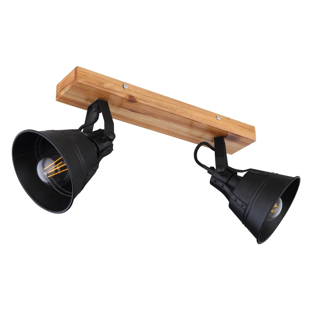 Landdeckenlampe Günther 2-helliges Schwarz mit Holz Globo 9007371401734