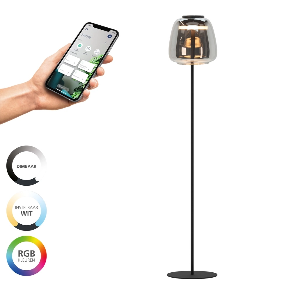 Stehlampe Alfero-Z Rauchglas – App-Steuerung