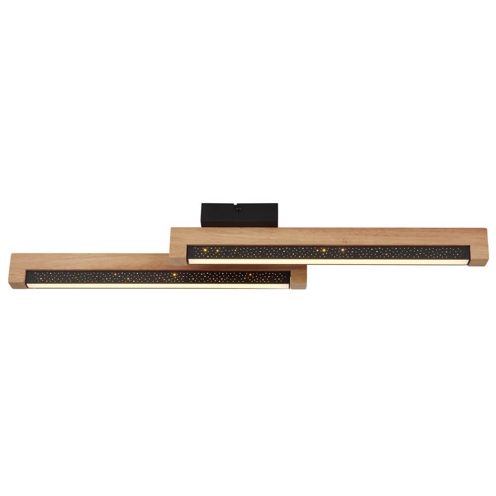 Schlanke Deckenleuchte Starla schwarz mit Holz 70cm Globo 9007371453290