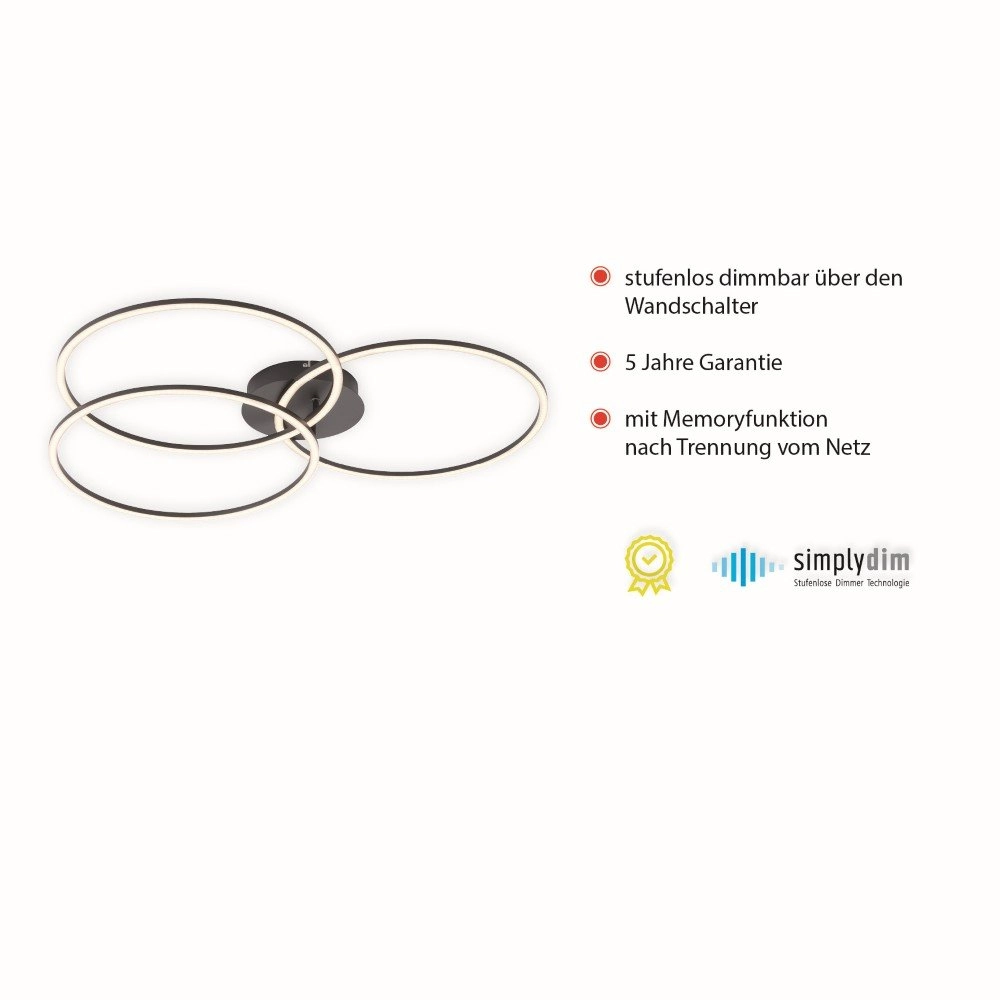 Deckenleuchte Ivanka 3-Ring schwarz Just Light 4043689970567