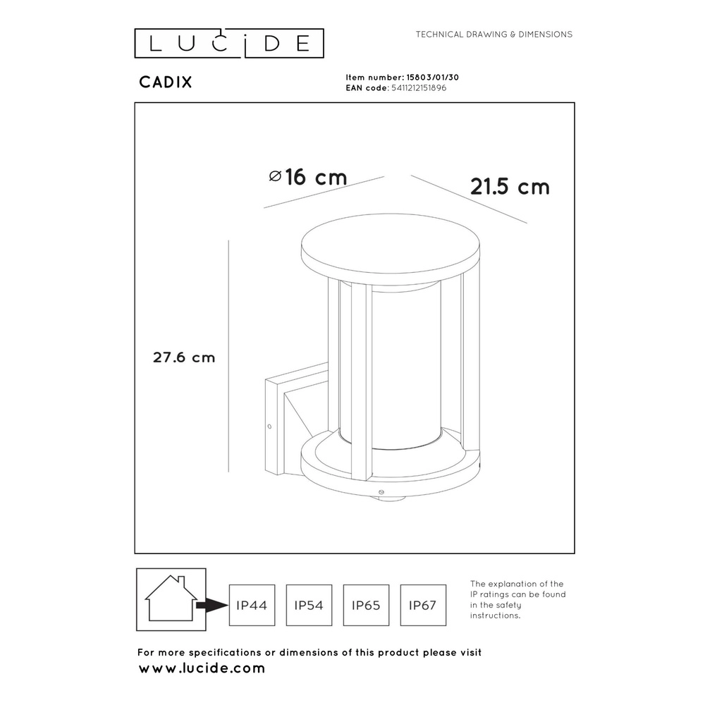 Vordertürlampe Cadix schwarzes IP65 Lucide 5411212151896