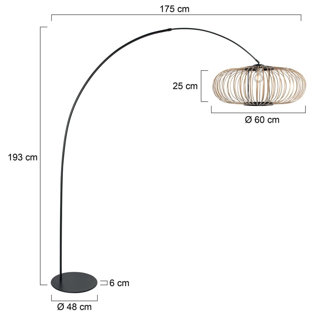 Bogenlampen-Schwarz Curve mit Bambusschatten Ø60 cm Steinhauer 8712746183122