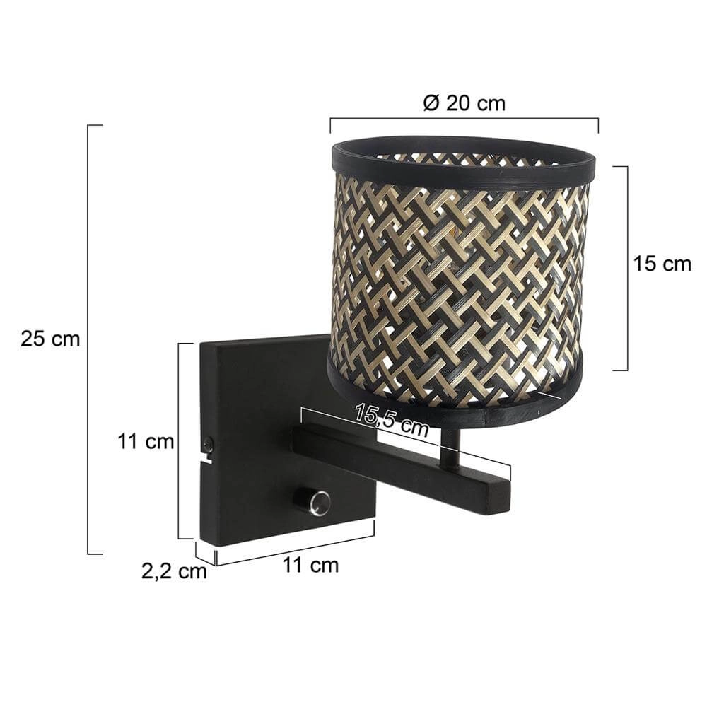 Wandleuchte Stang mit Dimmer schwarz und Bambuskappe Steinhauer 8712746172089