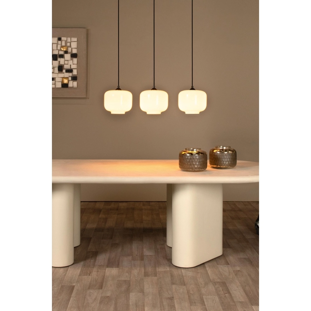 Hängende Lampe gerade Medine 3-Licht Schwarz mit Opal Lucide 5411212461001