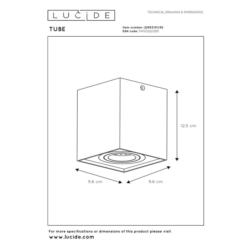 Oberflächenmontierter Deckenspot Tube Quadratschwarz Lucide 5411212221285