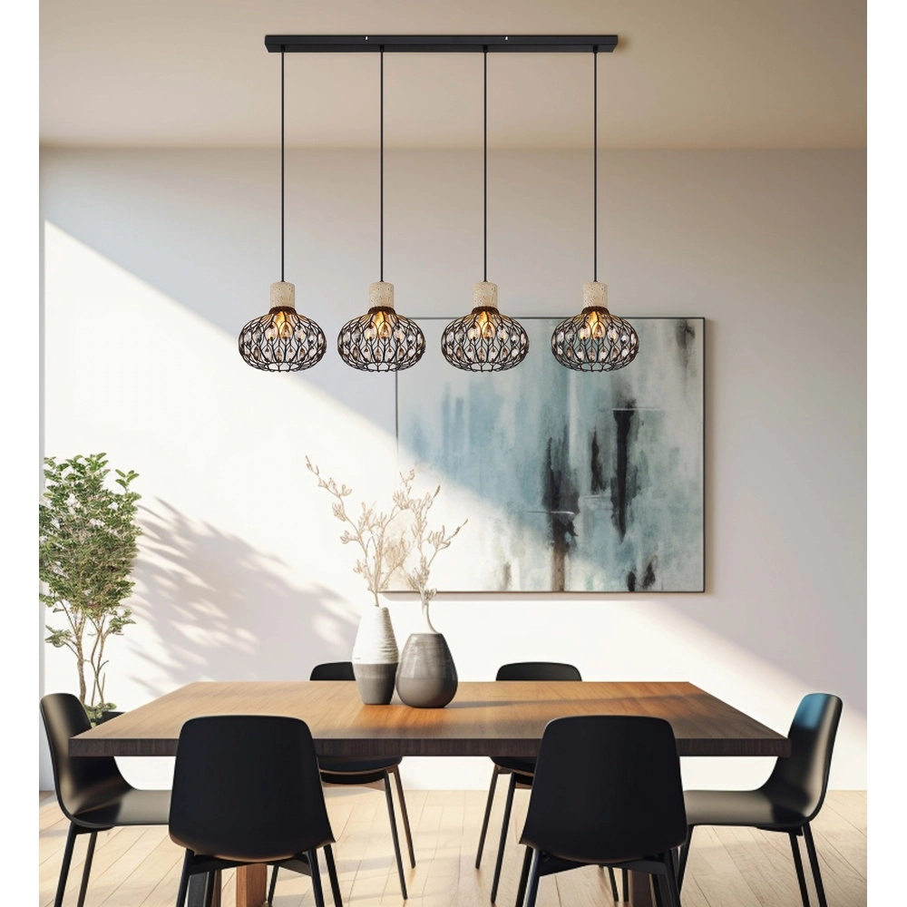 4-Licht Pendellampe Dorthy Country Black Globo 9007371572069