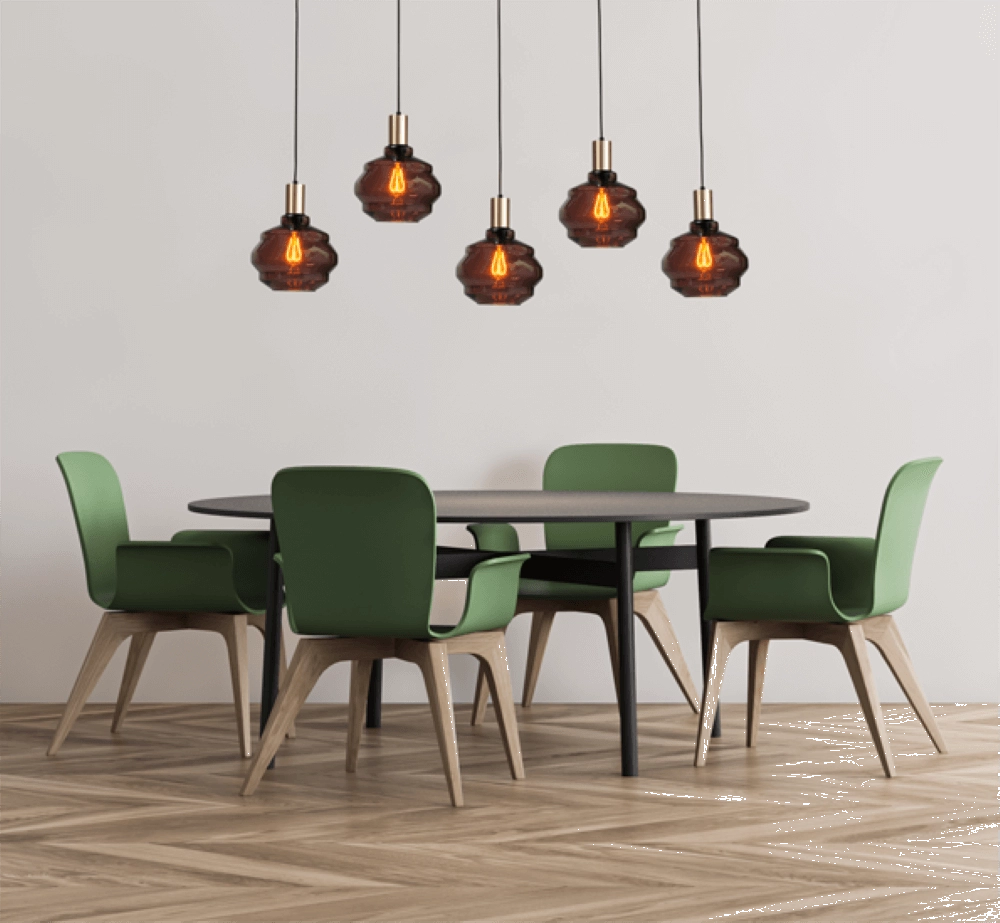 5-flammige Hängelampe - Gold - Porto mit kugelroten Gläsern - Ø 24cm Masterlight 8718121270128
