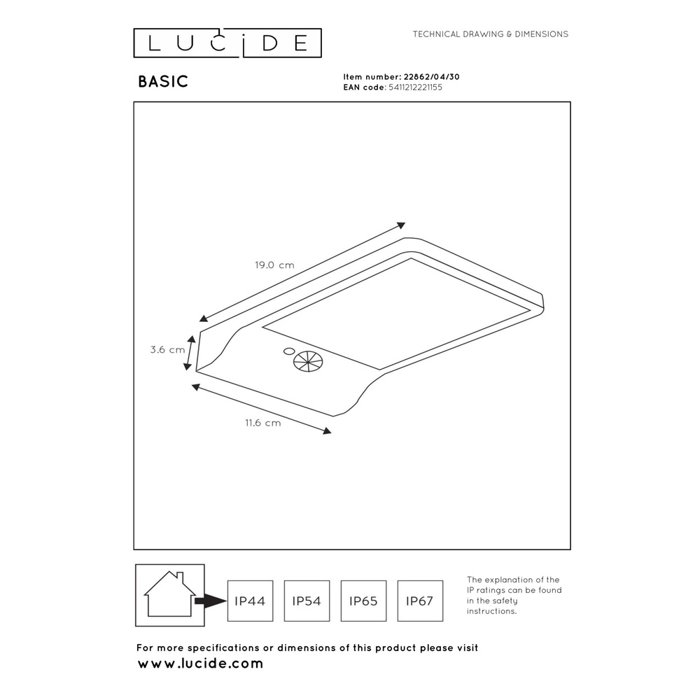 Solarwandlampe Basic Schwarz Lucide 5411212221155