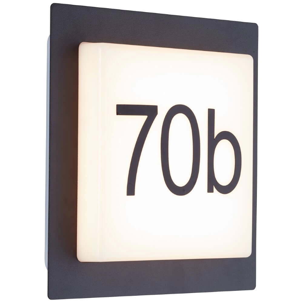 Schwarze Fassadenlampe Sten mit Hausnummer Brilliant 4004353412820