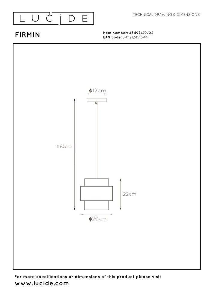 Moderne Pendellampe Firmin Ø 20cm Lucide 5411212451644