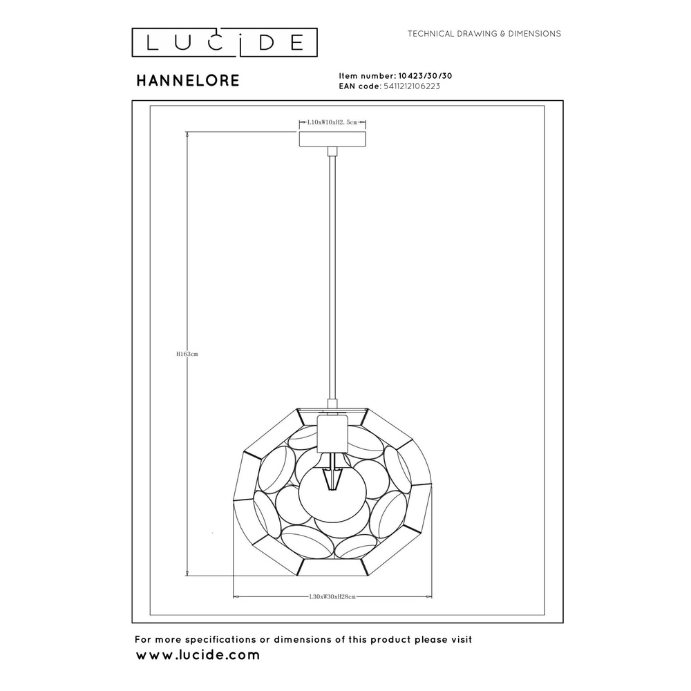 Einzigartige Pendellampe Hannelore Ø 30cm schwarz Lucide 5411212106223