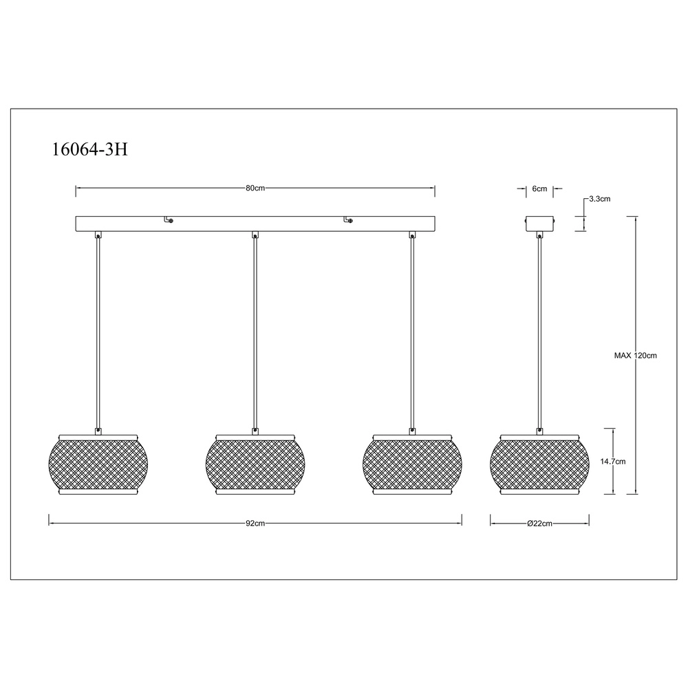 Pendellampe Bambora 3-Licht mit Bambus Globo 9007371566860