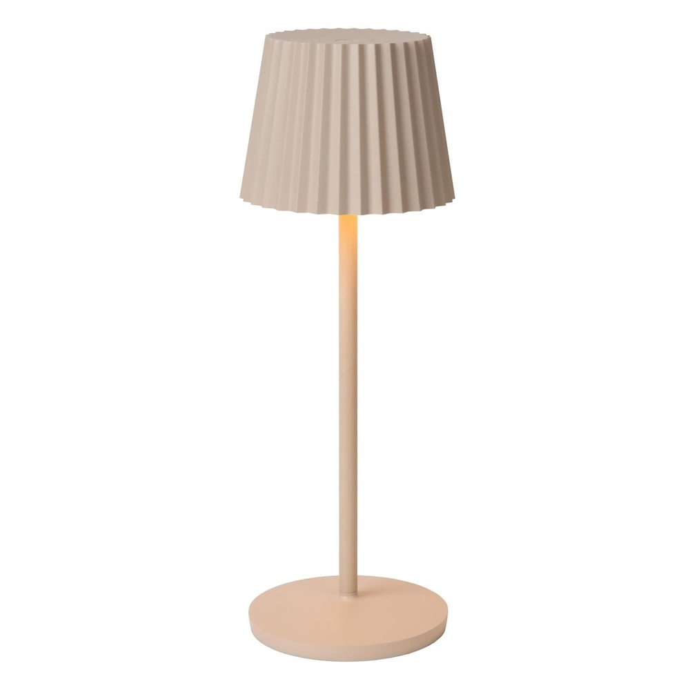 Wiederaufladbare Tischlampe Justine Sandbraun mit Ladestation Lucide 5411212272232