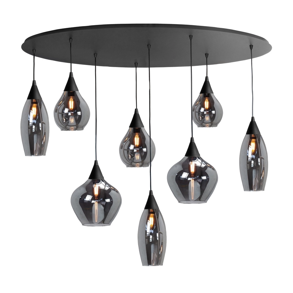 Pendelleuchte Cambio Schwarzes 8-flammiges Rauchglas